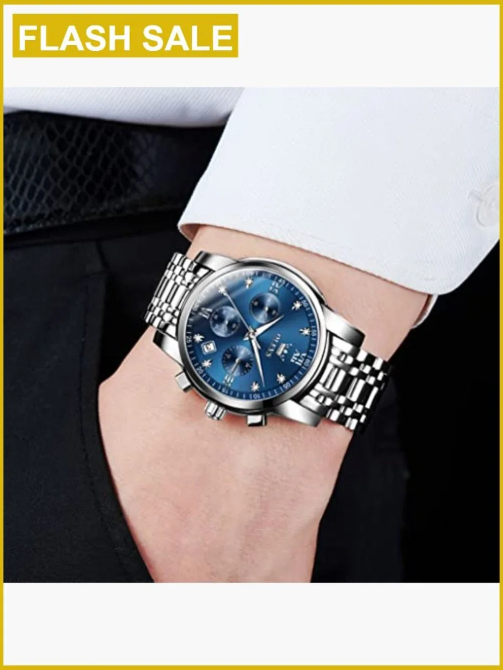Men's Chronograph Watch Stainless Steel Quartz Waterproof Dress